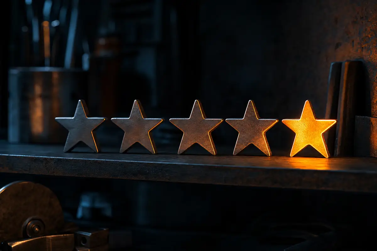 Five stars catching warm light — a growing Google review profile