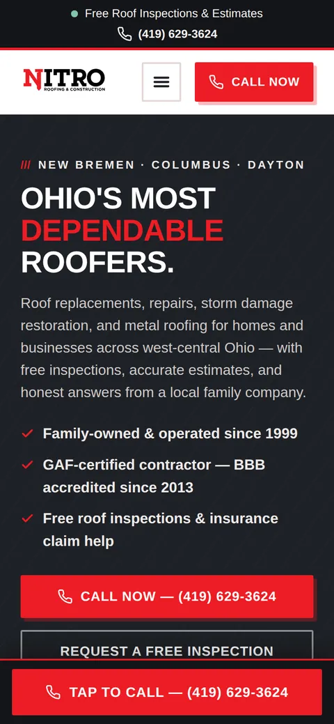 Nitro Roofing on mobile