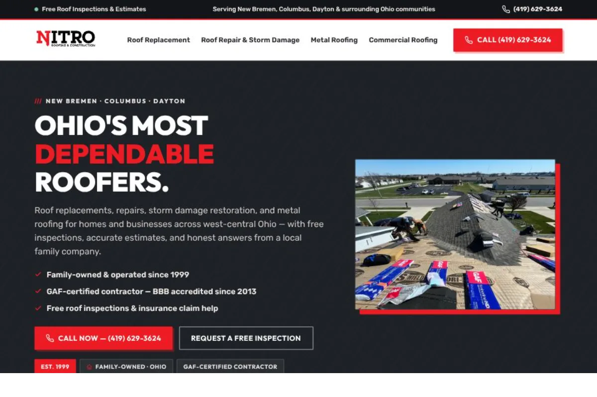 Roofing website we built — Nitro Roofing (desktop)