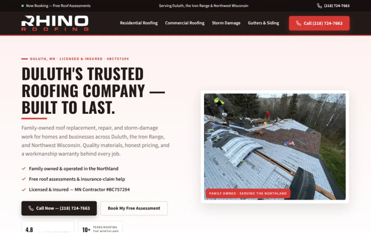 Roofing website we built — Rhino Roofing (desktop)