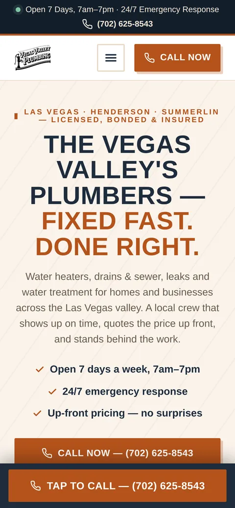 Vegas Valley Plumbing on mobile