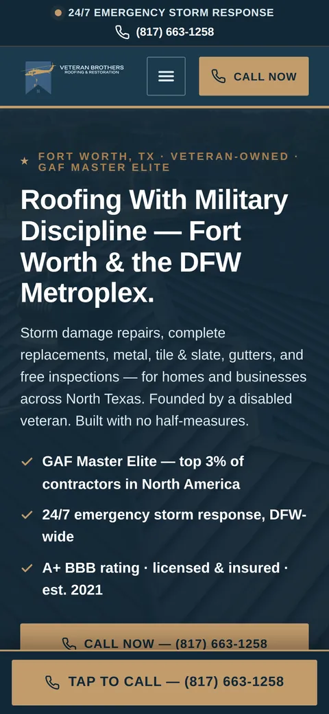 Veteran Brothers Roofing & Restoration on mobile